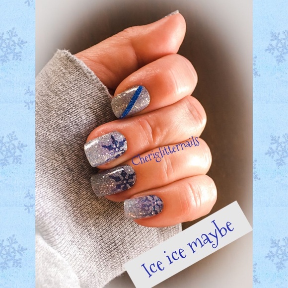 🎉3/$25 Retired Ice Ice Maybe an icy blue snowflake glitter dry nail polish strip - Picture 9 of 12